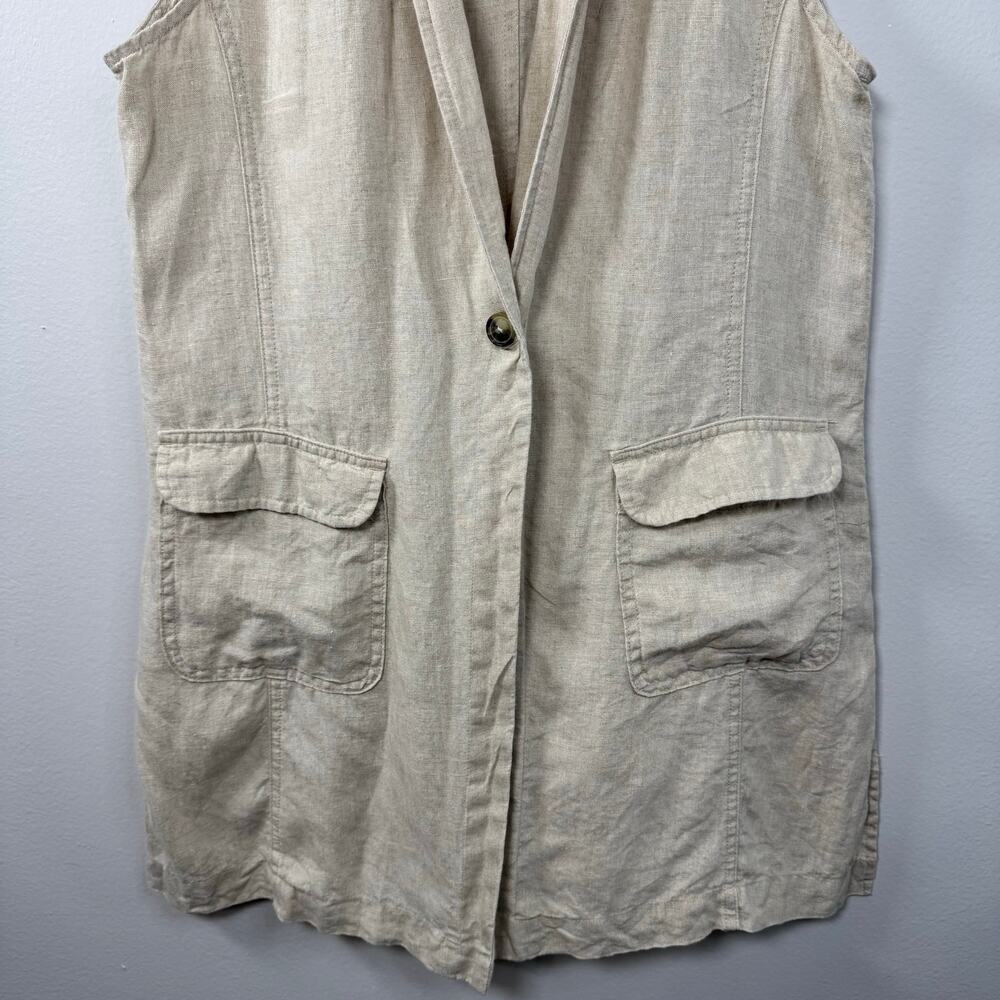 Tahari 100% Linen Vest Longline Single Button Beige Size Medium Sleeveless - Picture 4 of 8